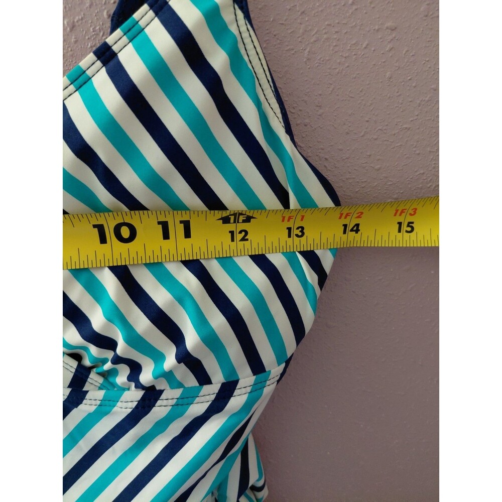 Lauren Ralph Lauren One Piece Bathing Suit Size 12 Diagonal Striped Ruched - Picture 10 of 13